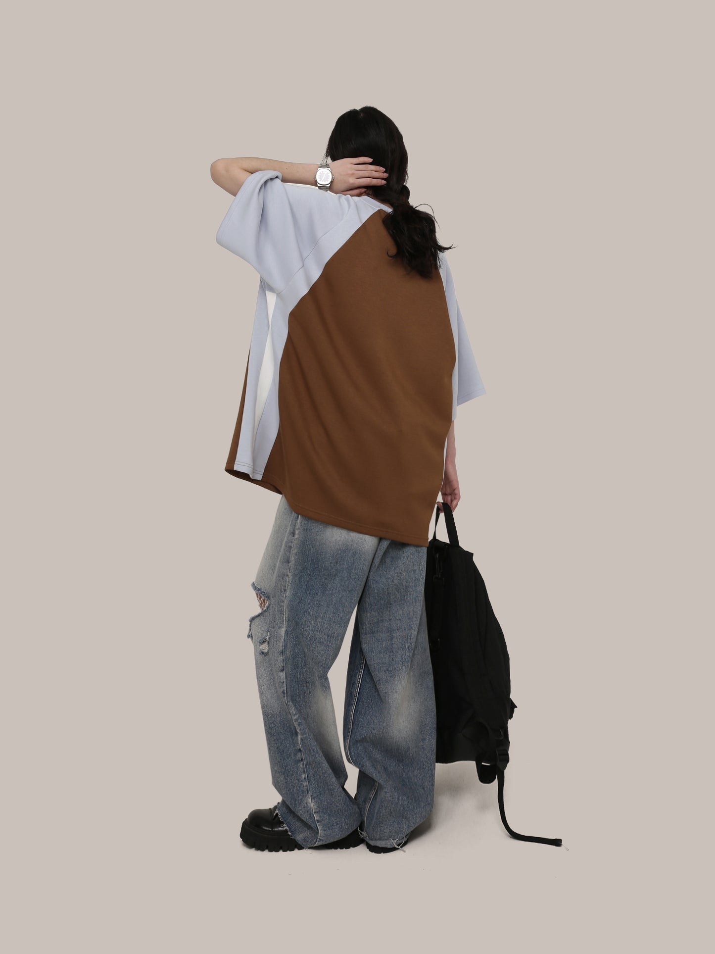 Washed cut straight jeans