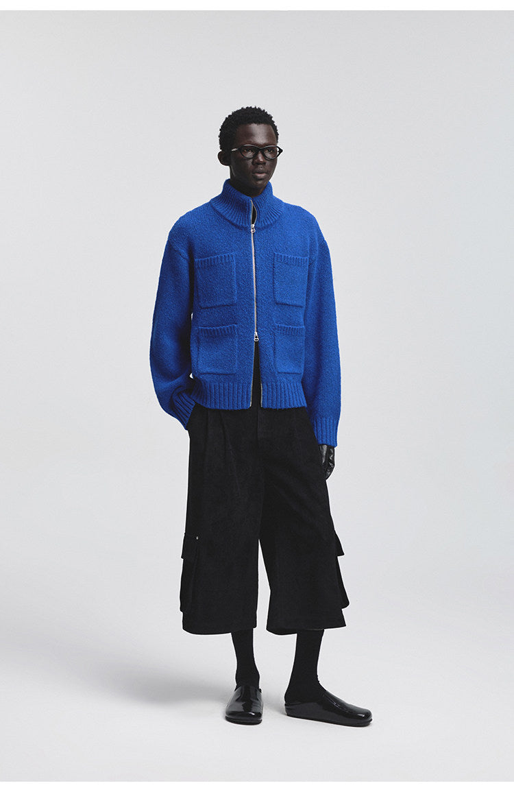 Turtleneck Multi-Pocket Cardigan