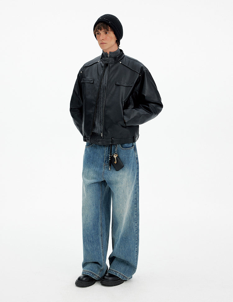 Deconstructed PU Leather Jacket