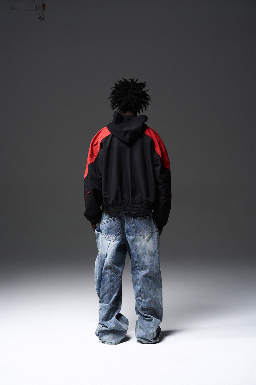 Colorblock Collared Loose Jacket