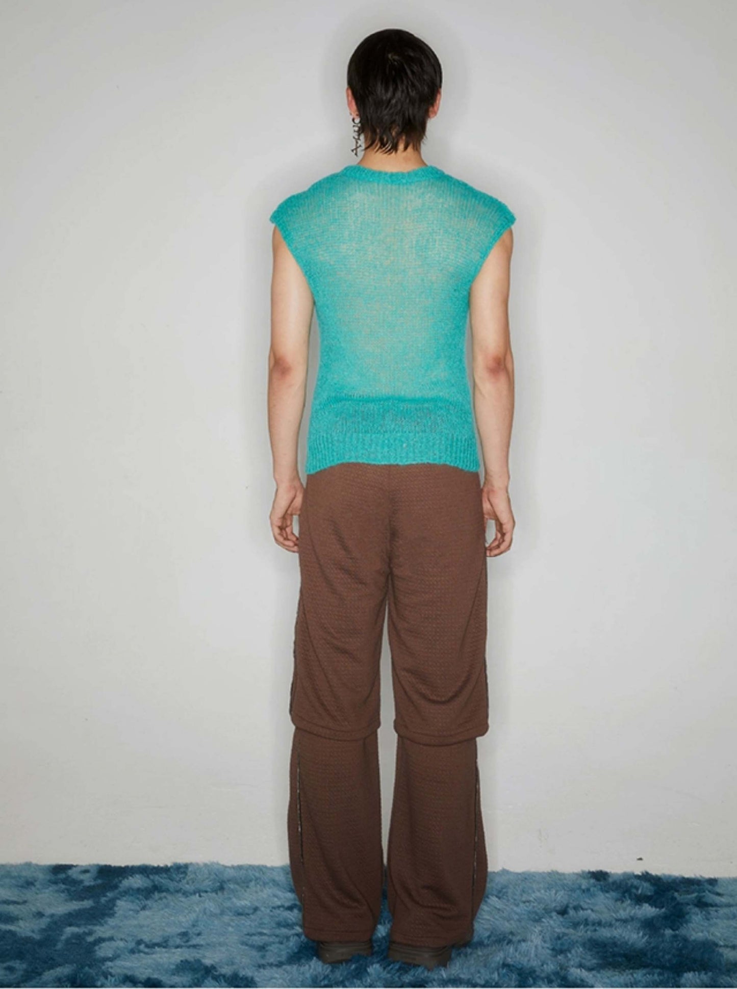 Handmade mesh tights Big hole sleeveless sweater