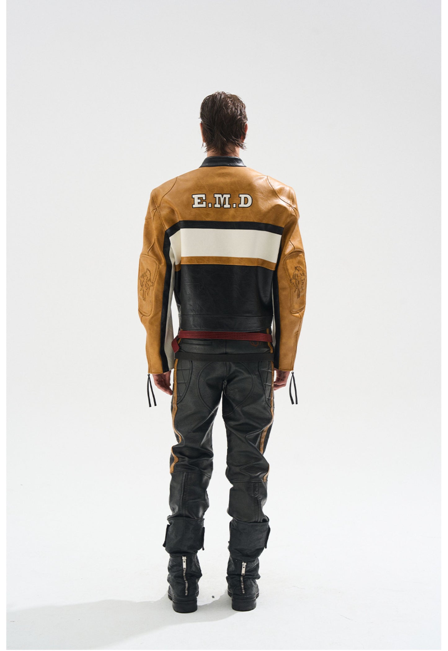 Contrast Color Leather Jacket