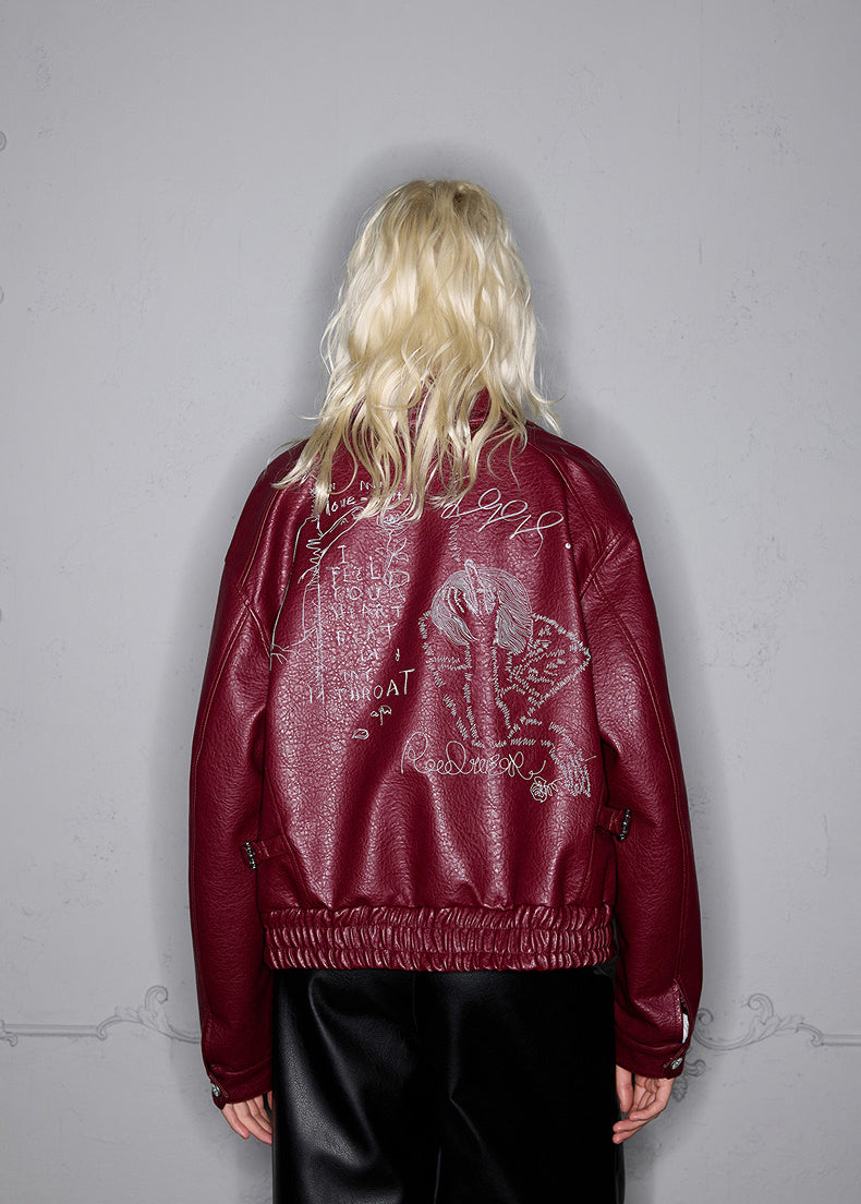 Embroidered leather jacket