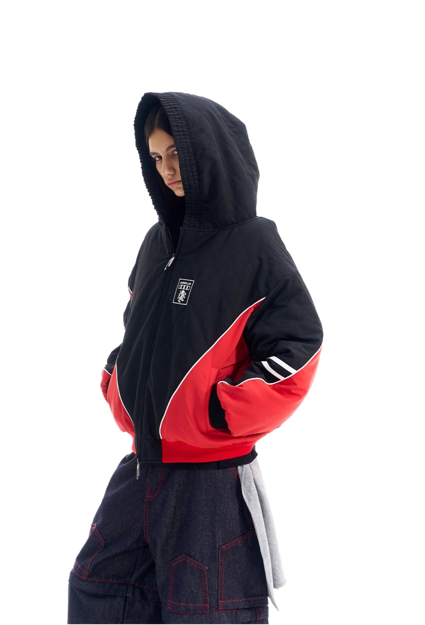 Diamond-pattern hooded jacket