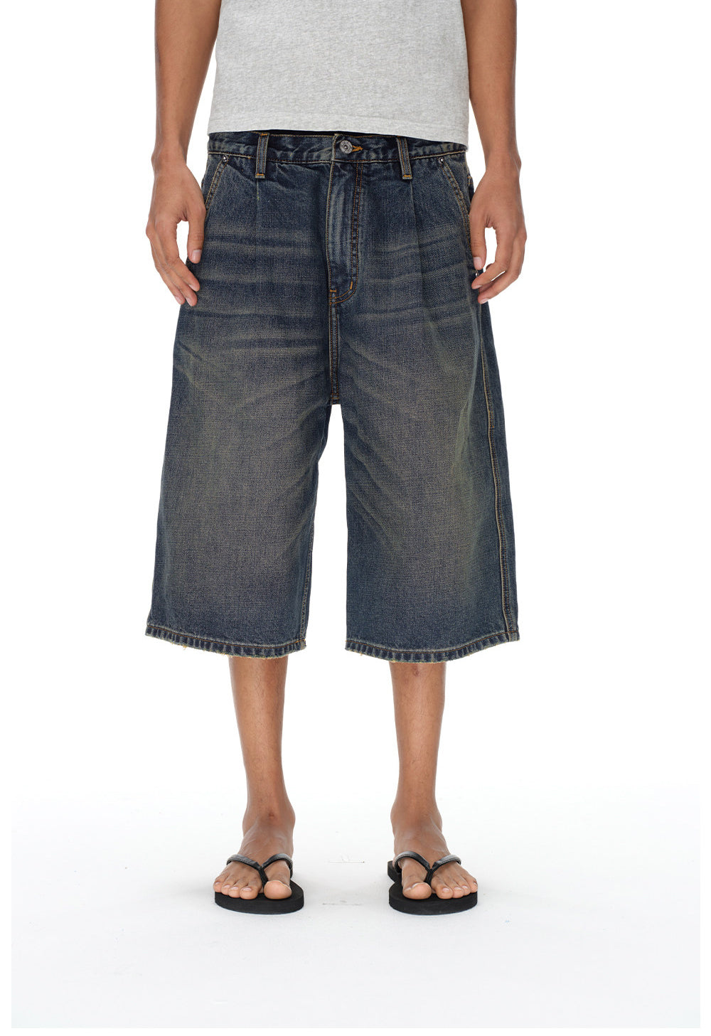 Vintage-Wash Denim Shorts