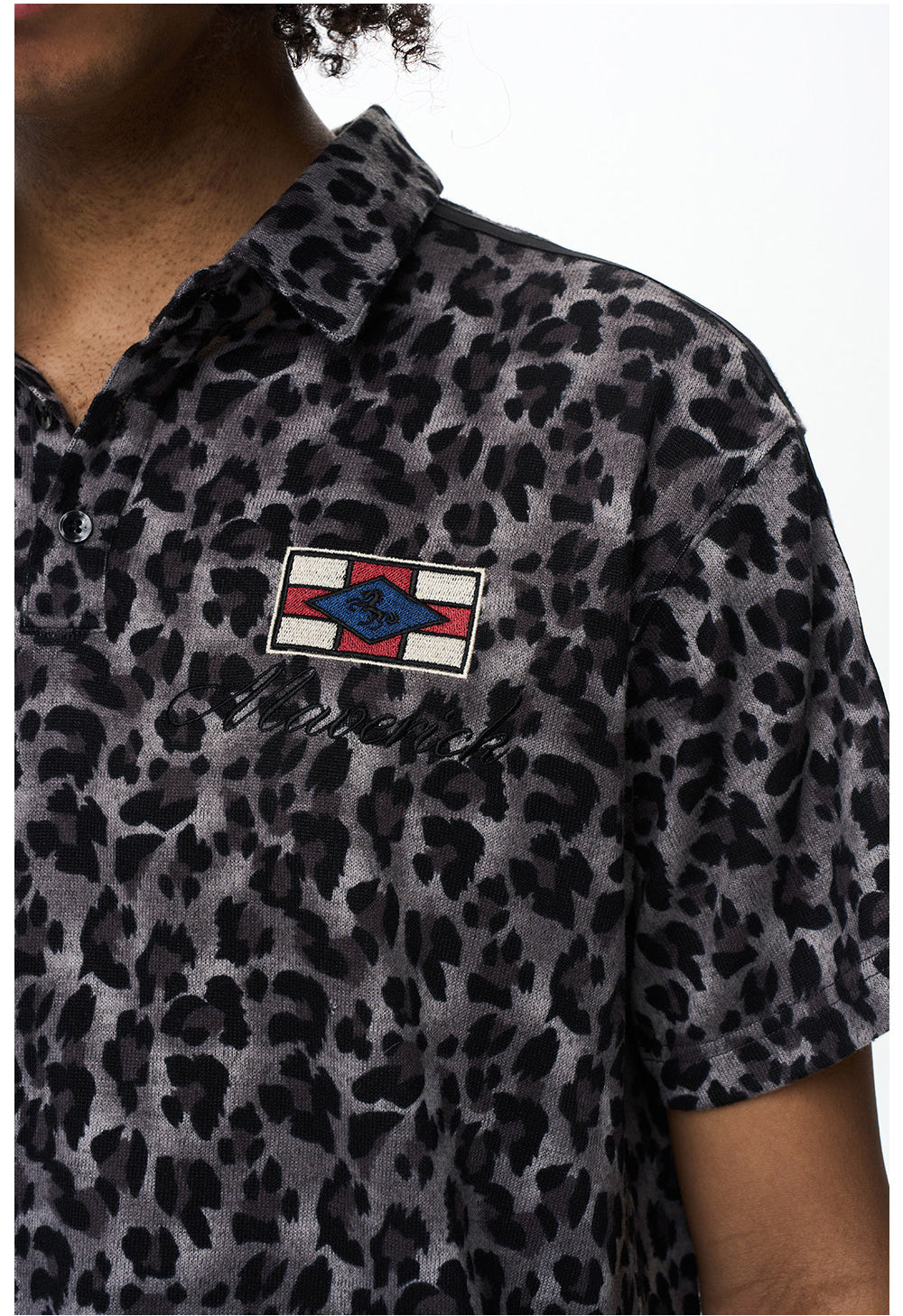 Vintage Polo Shirt with Leopard-Print Embroidery