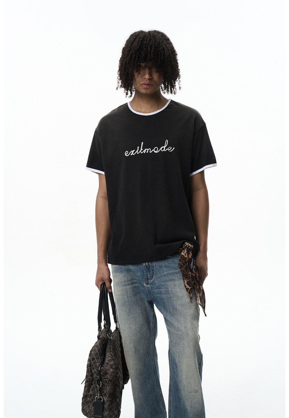 Washed Color-Block Embroidered T-Shirt