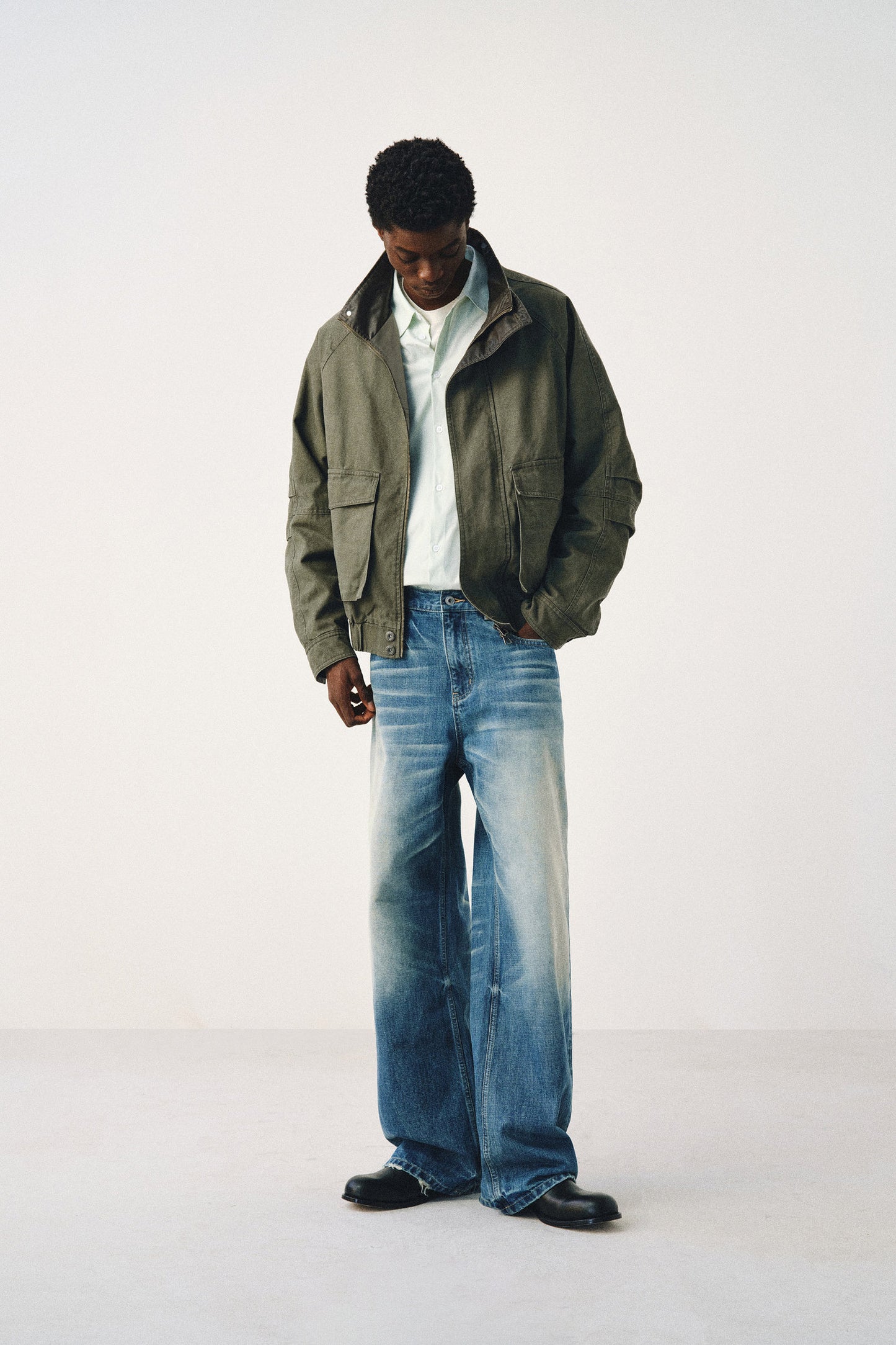 Distressed Stand Collar Jacket