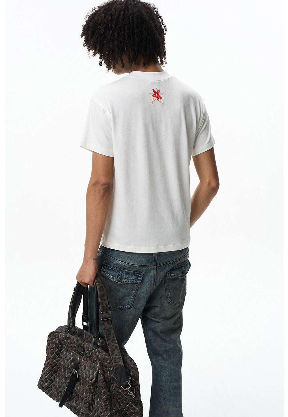 Unisex Five-Pointed Star and Text Print T-Shirt