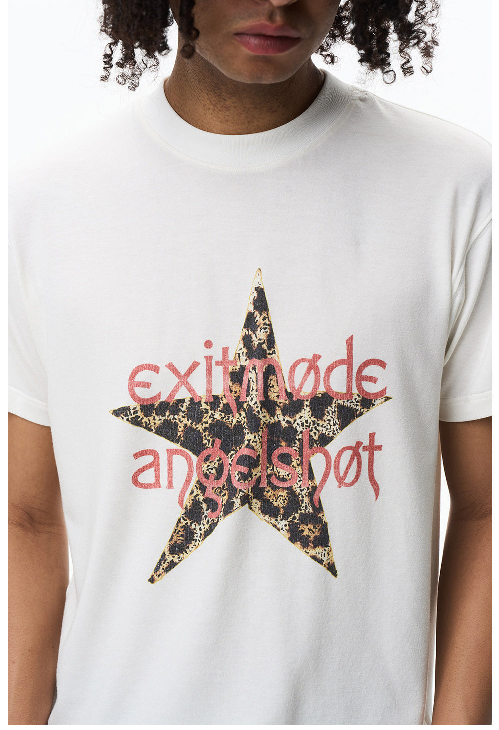 Unisex Five-Pointed Star and Text Print T-Shirt