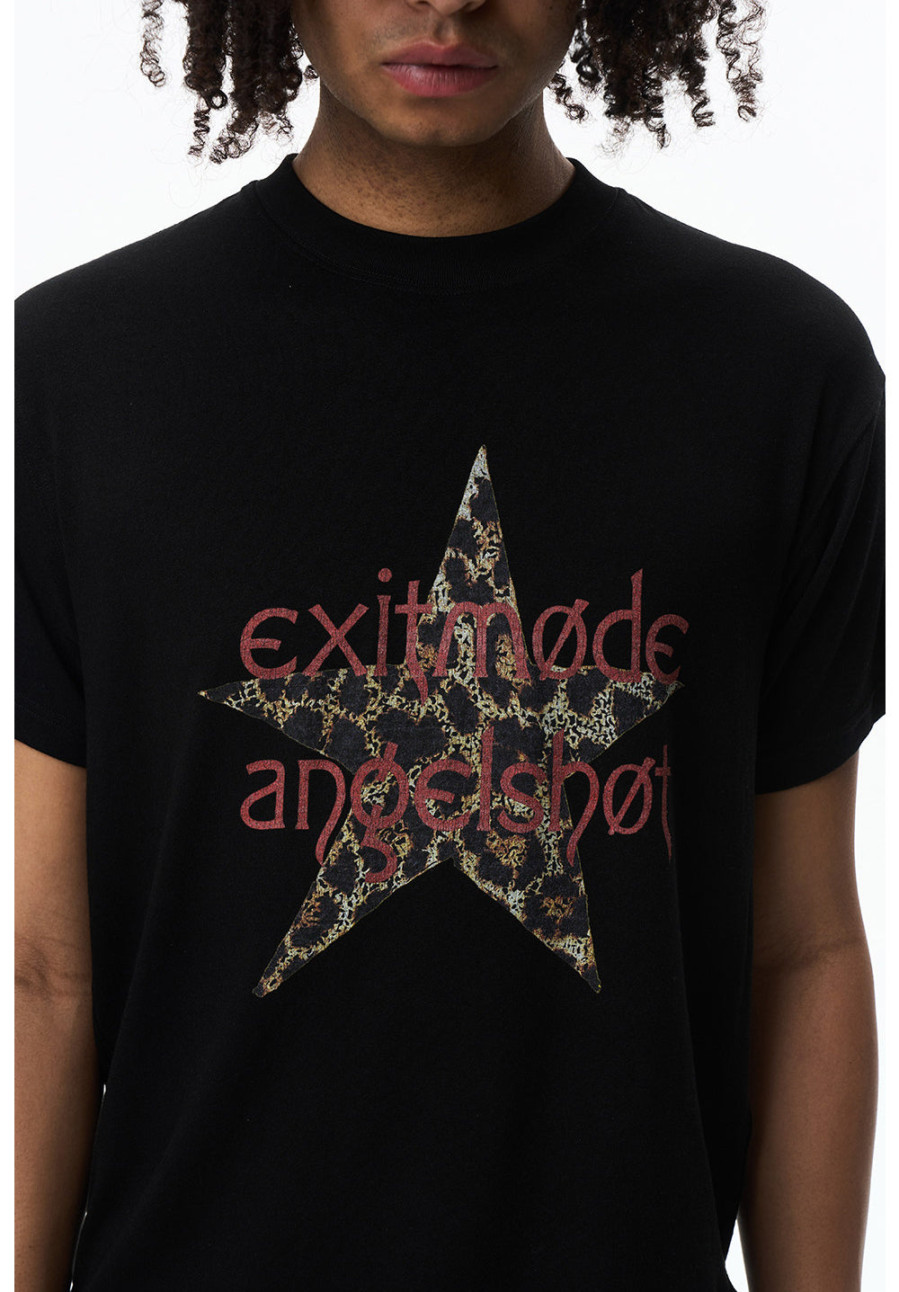 Unisex Five-Pointed Star and Text Print T-Shirt