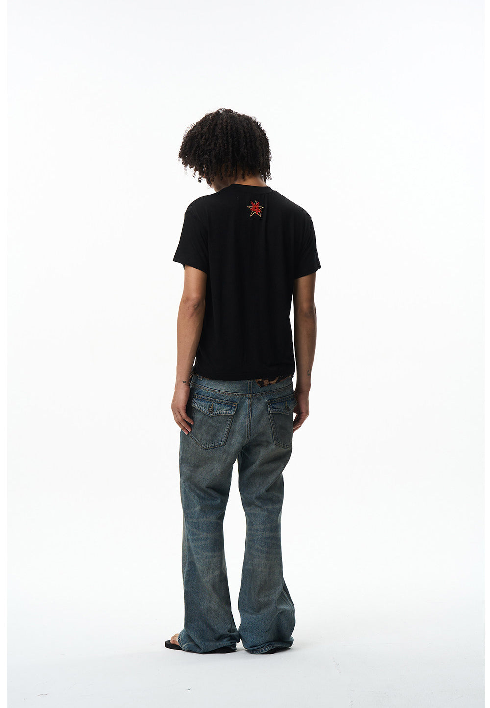 Unisex Five-Pointed Star and Text Print T-Shirt