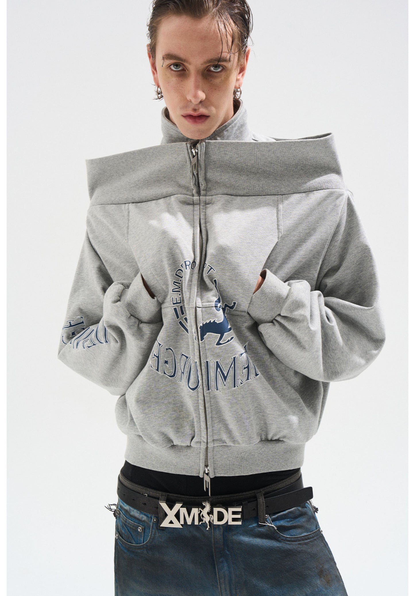 One-Shoulder Zipper Sweatshirt