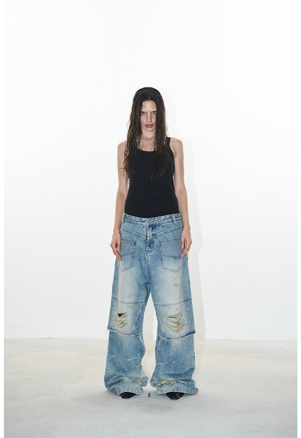 Ripped Damage Washed Denim Pants