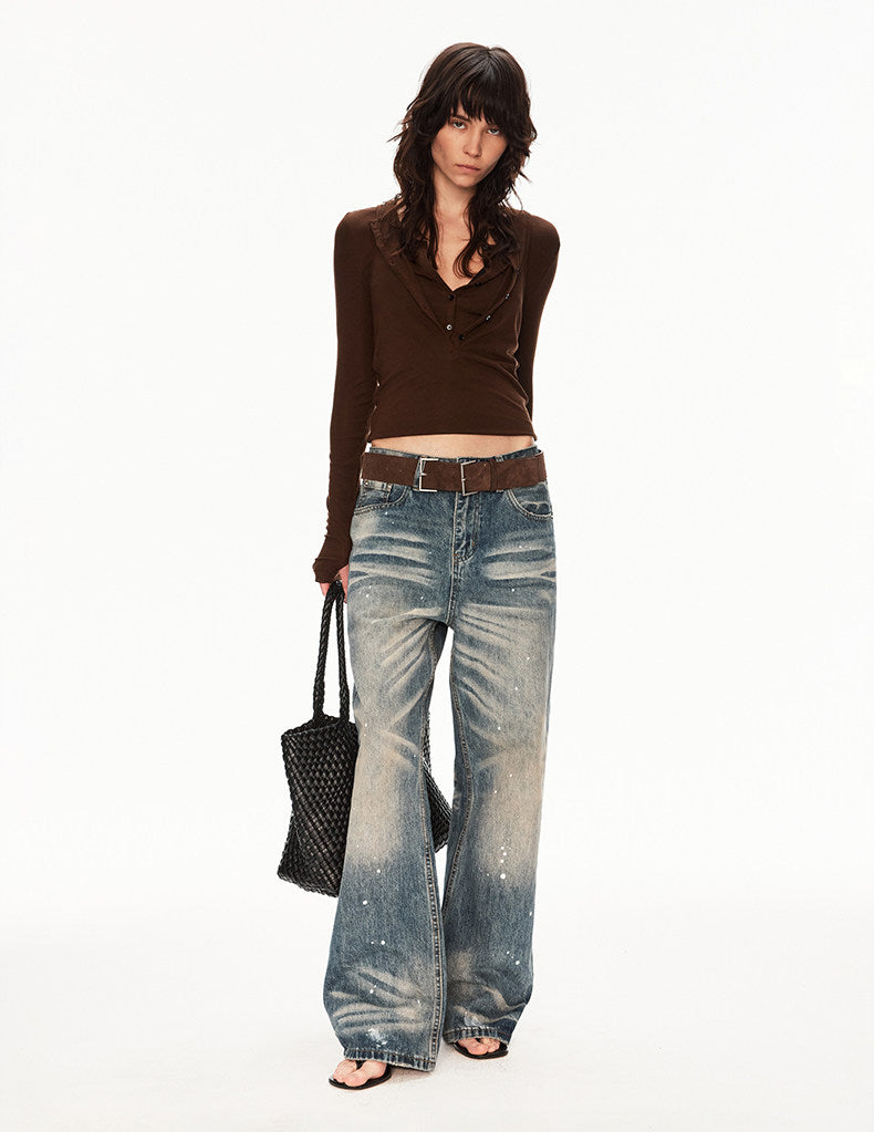 Distressed jeans with a paint-splatter design
