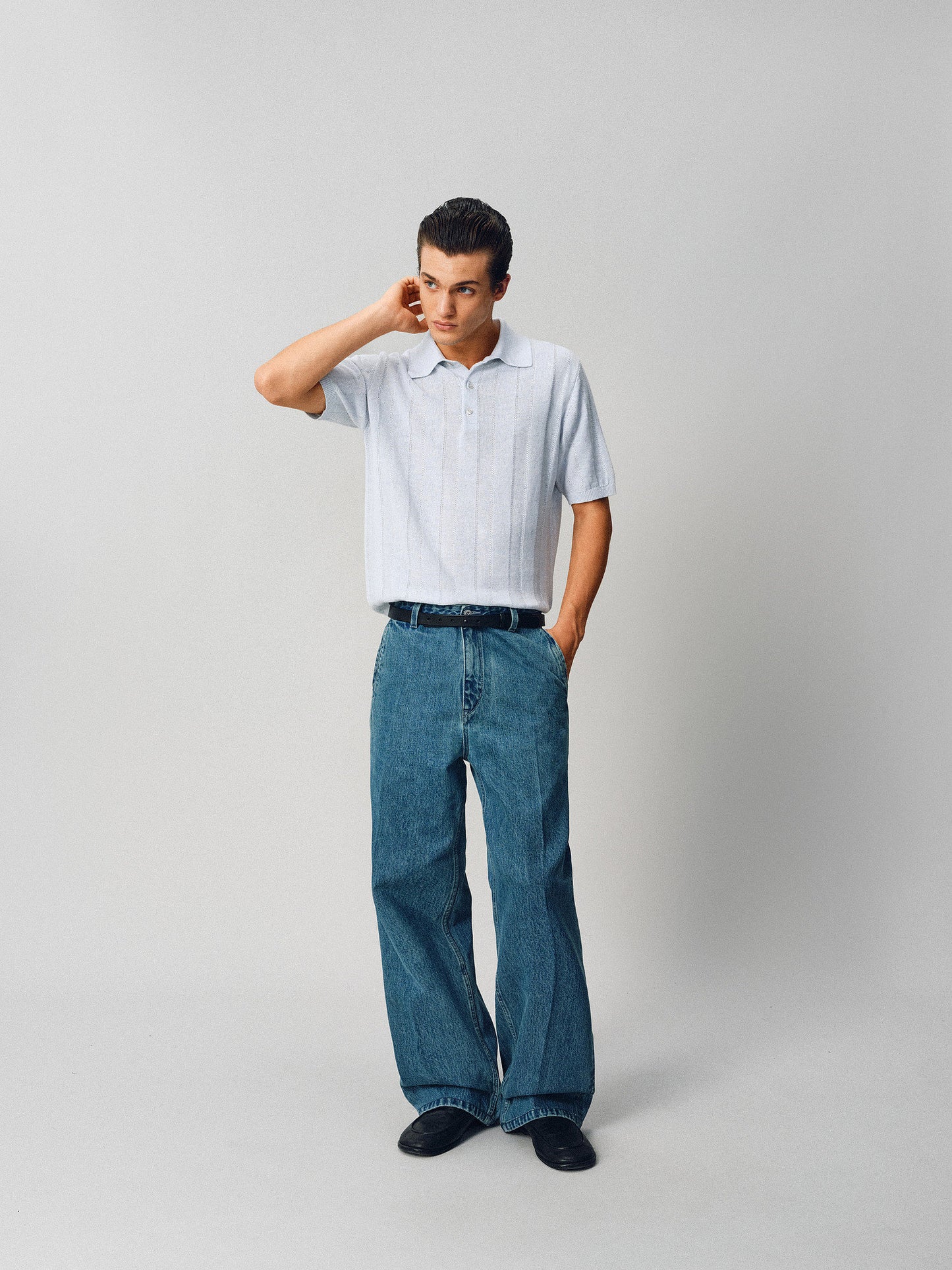 Hemp-Blend Pitched-Dot Polo Shirt