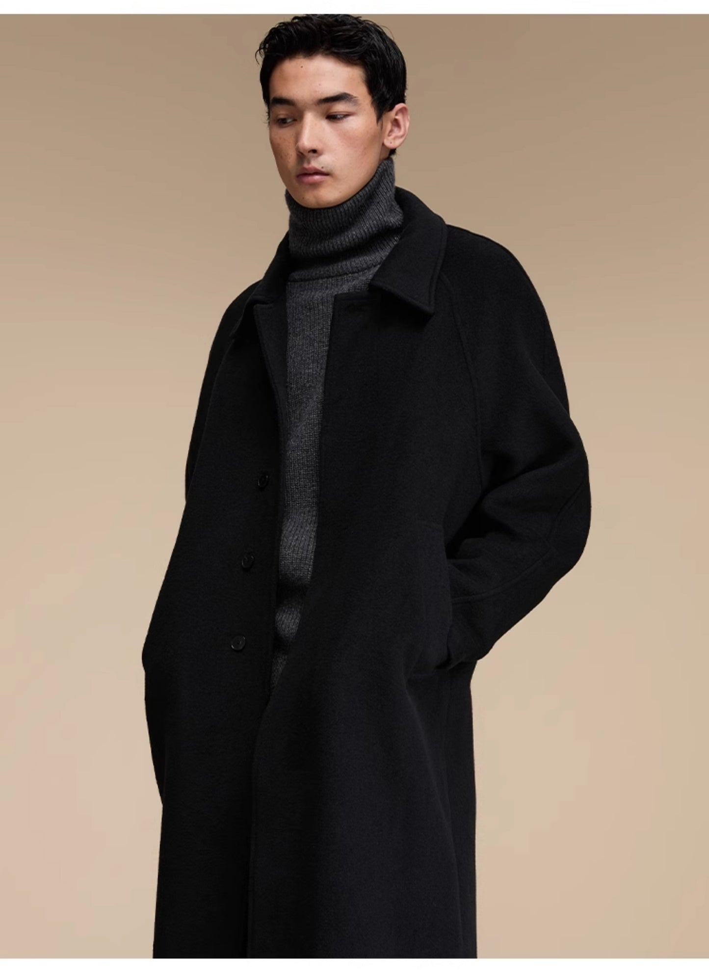 Back slit casual wool coat