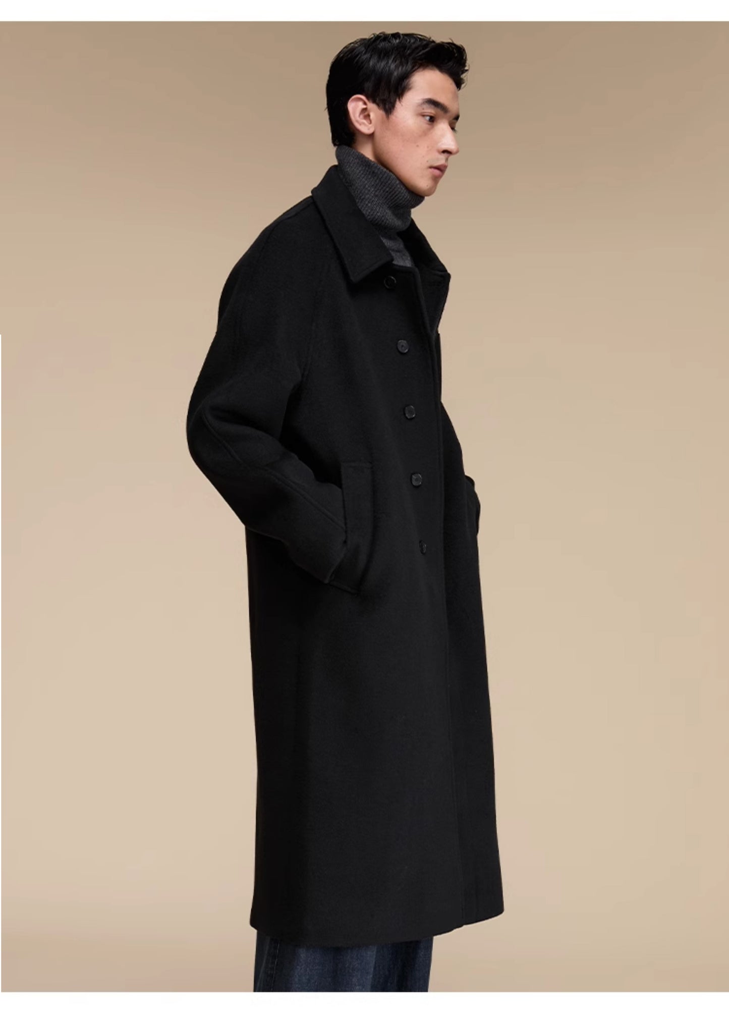 Back slit casual wool coat