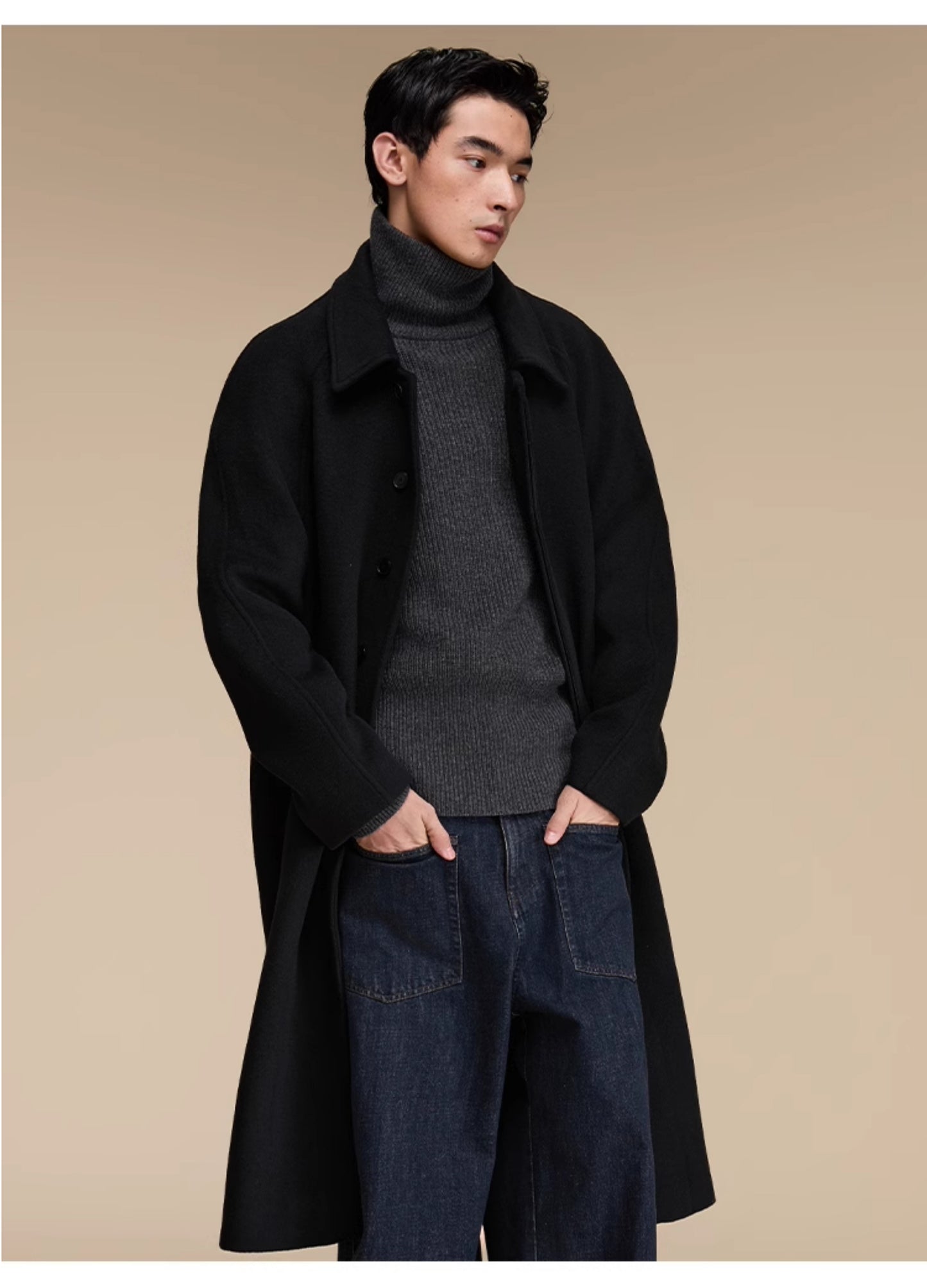 Back slit casual wool coat