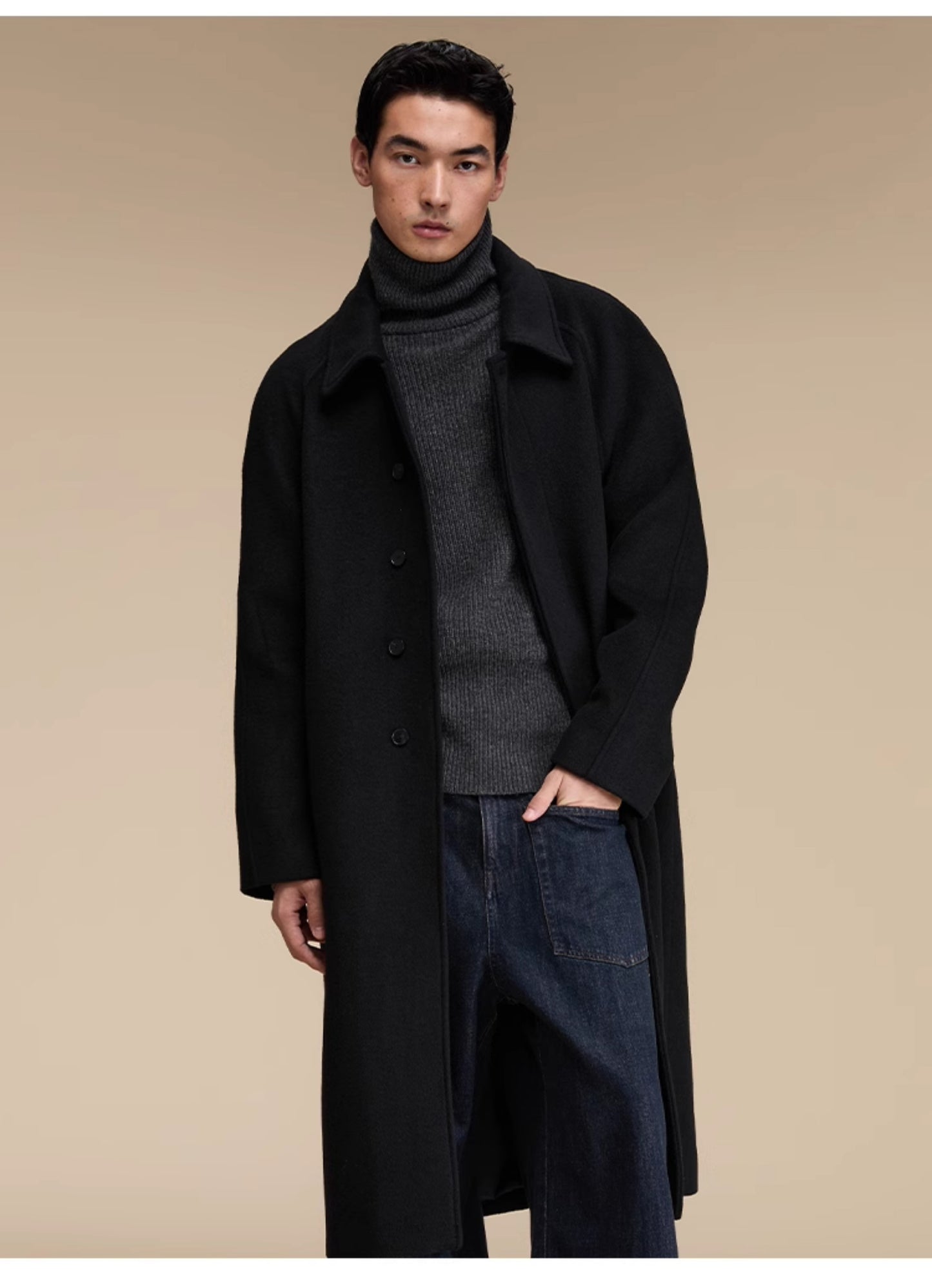 Back slit casual wool coat