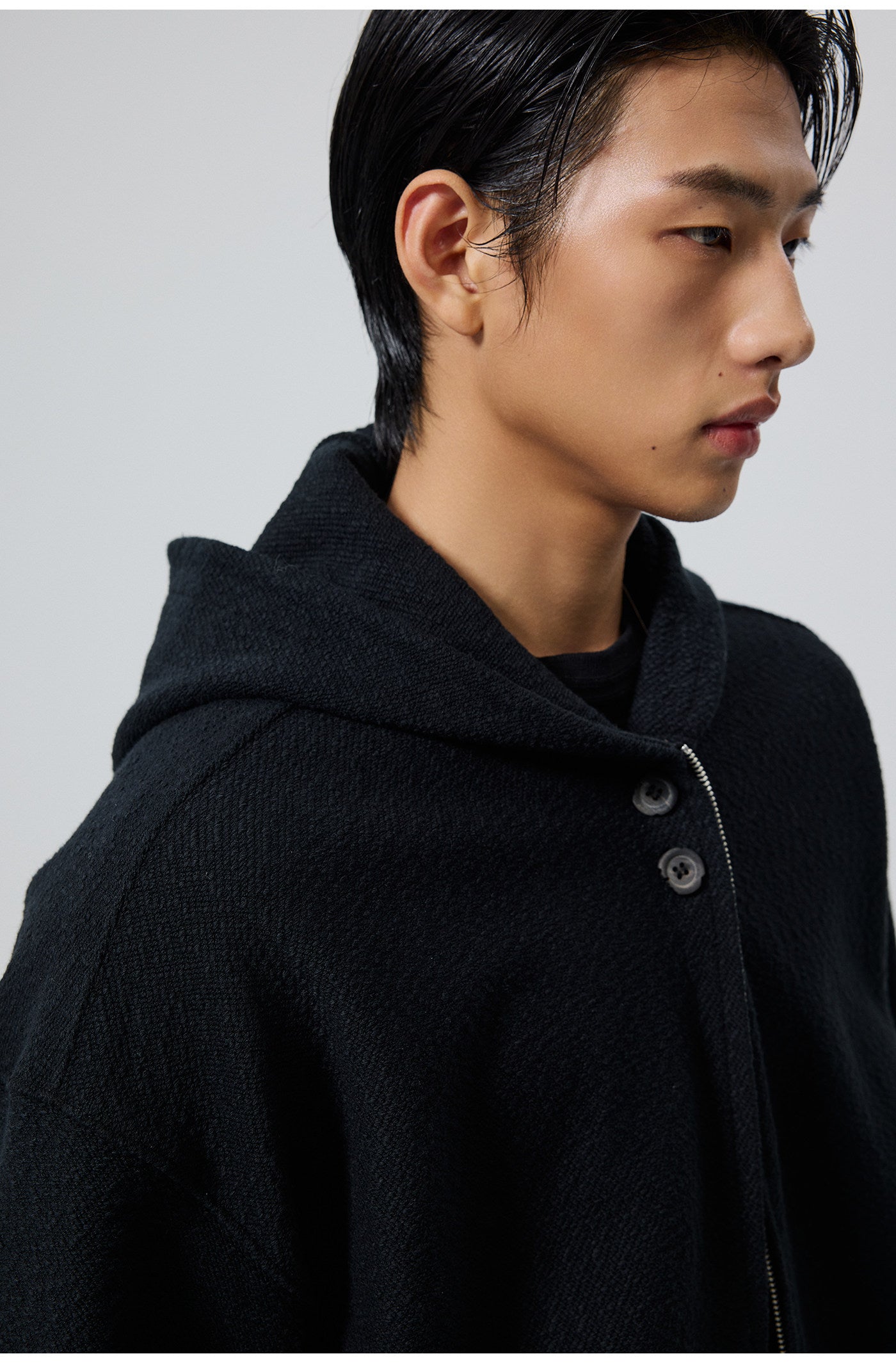 Button-down hooded sweatshirt