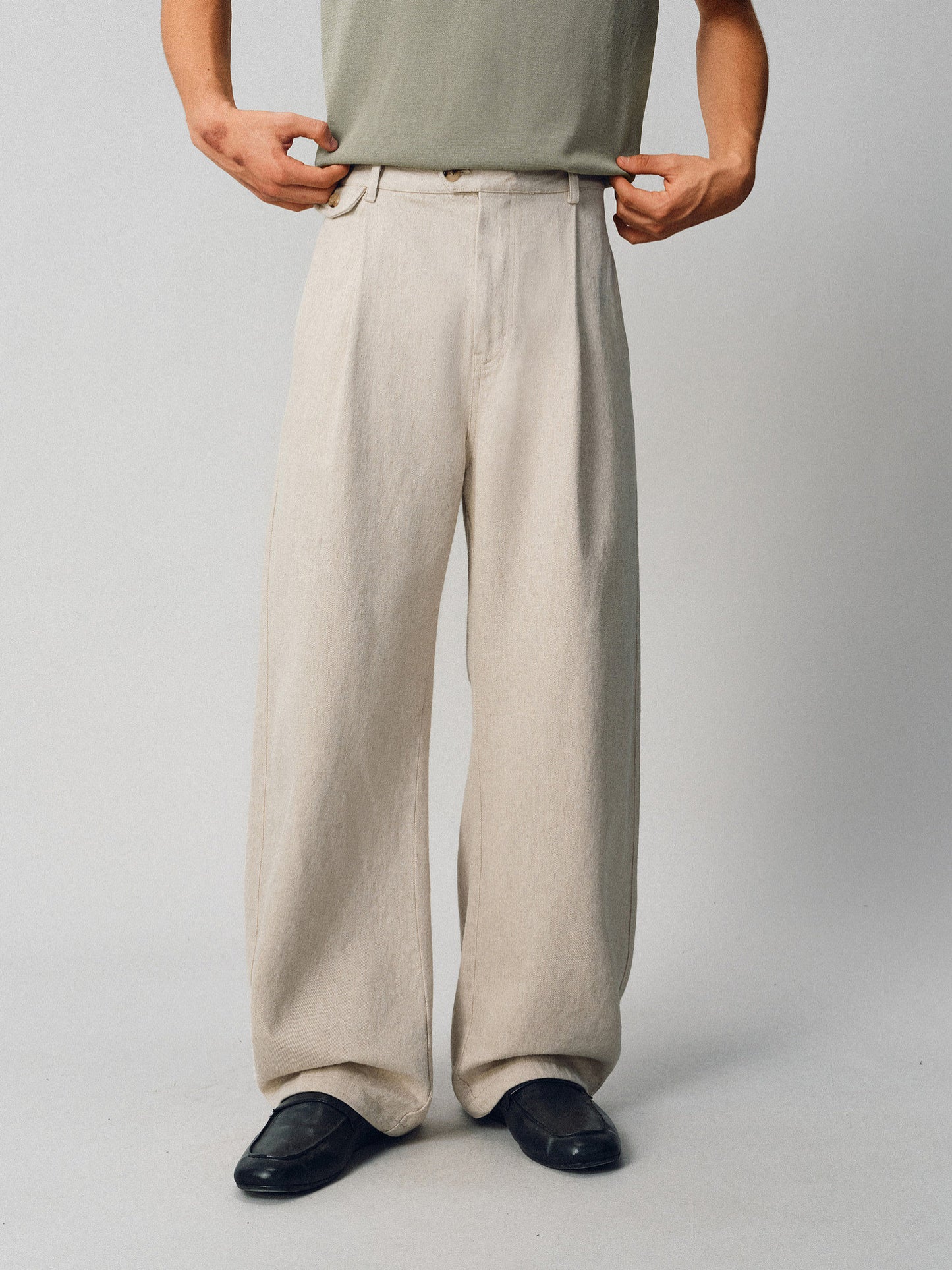 Linen-Blend Simple Casual Pants