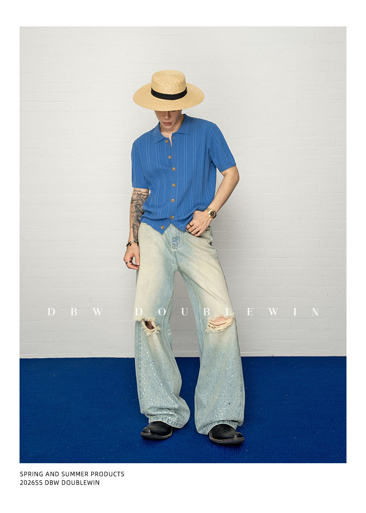 Rhinestone-Embellished Gradient Straight-Leg Jeans