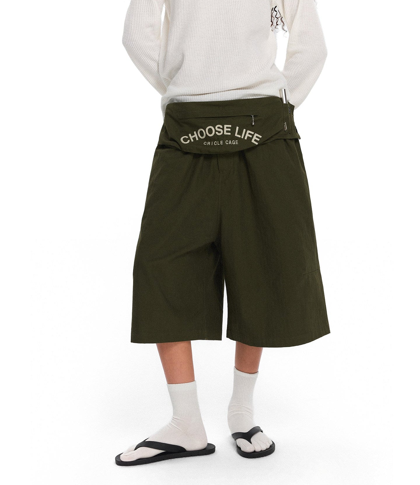 Wide-Leg Shorts with Detachable Waist Pouch