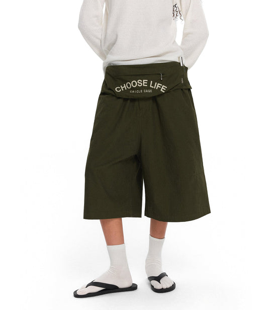 Wide-Leg Shorts with Detachable Waist Pouch
