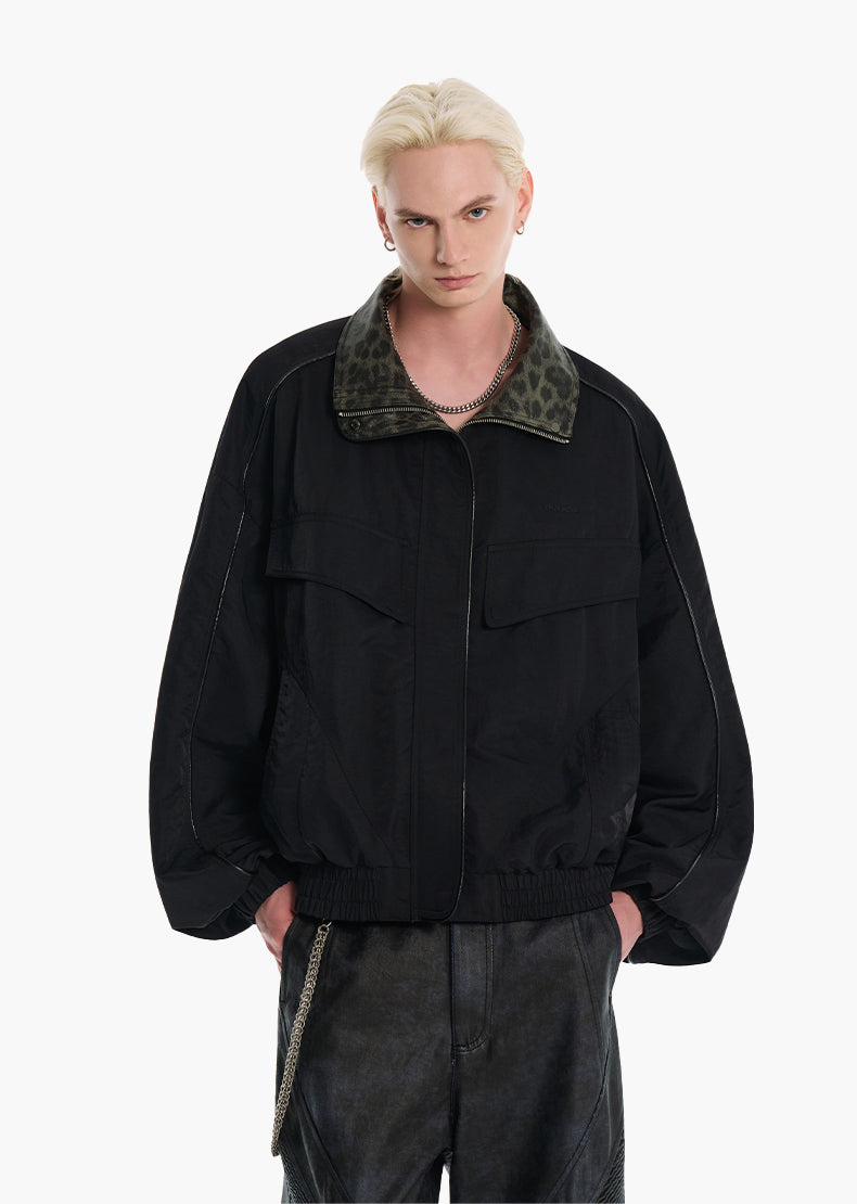 Lapel stitched PU leather jacket