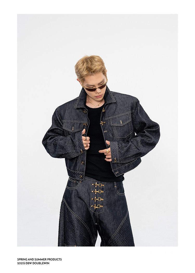 Denim Jacket with Leather Eyelets