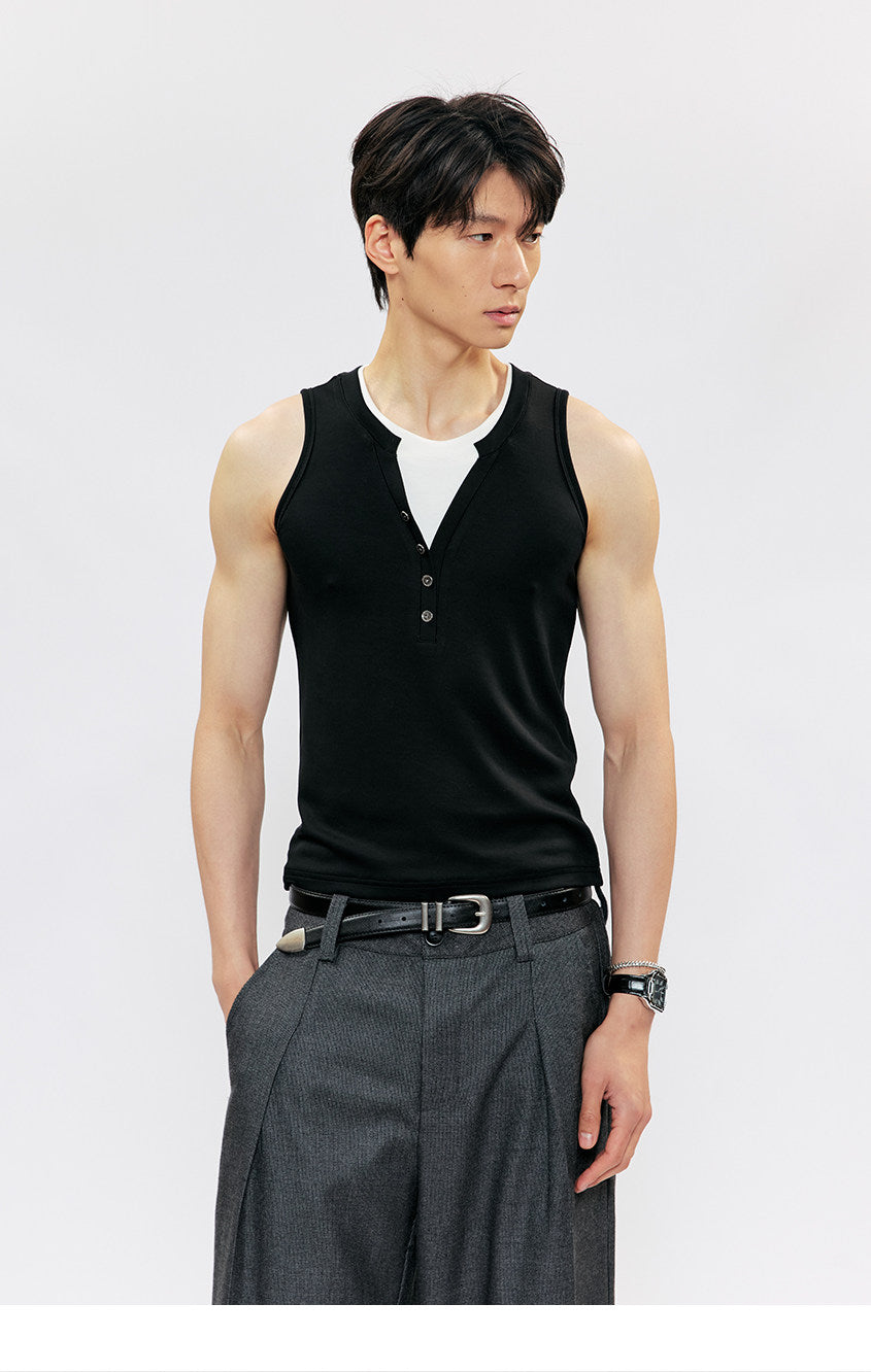Fake Two-Piece Basic Sleeveless Top
