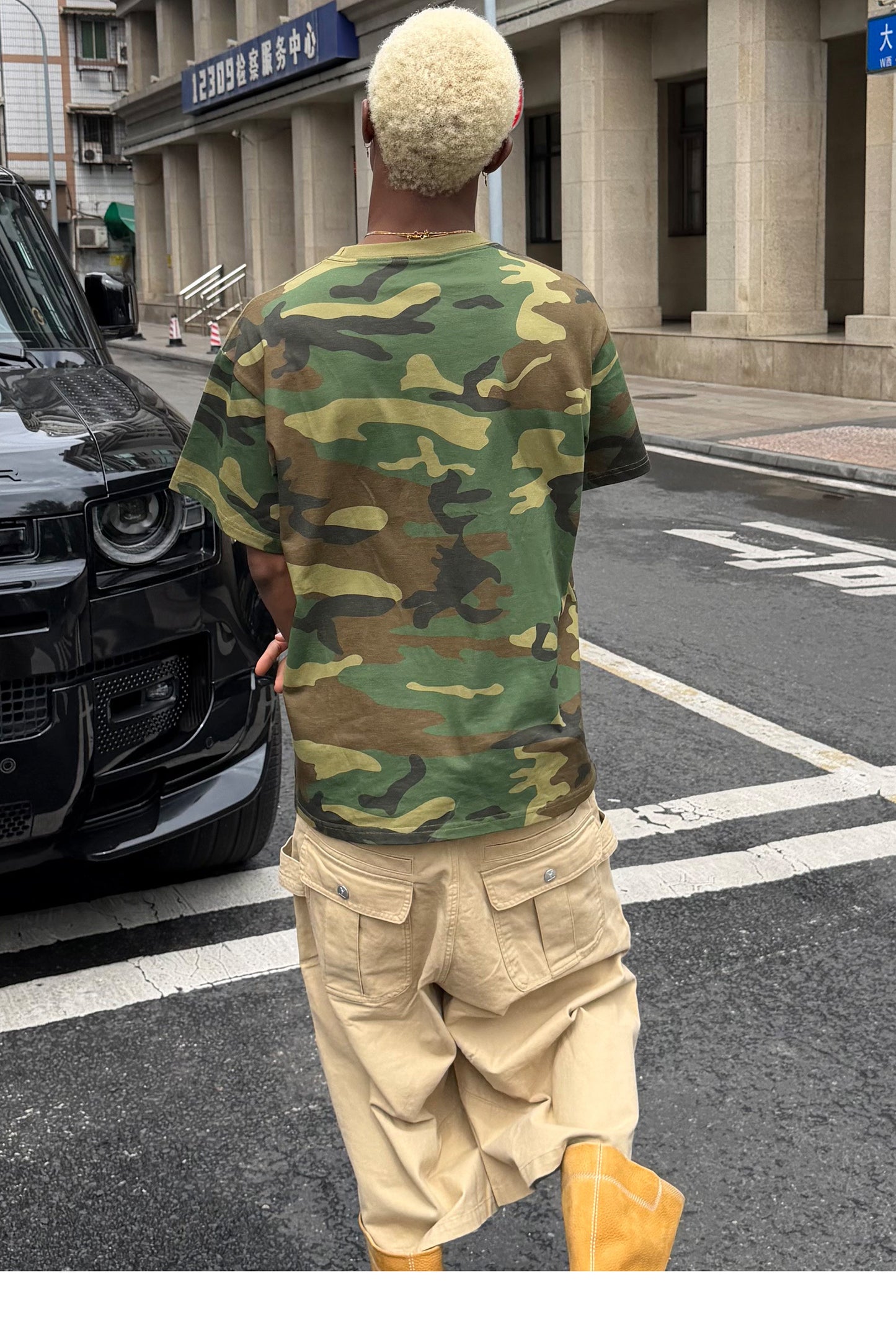 Casual Loose-Fit Round-Neck T-Shirt with Camouflage Print