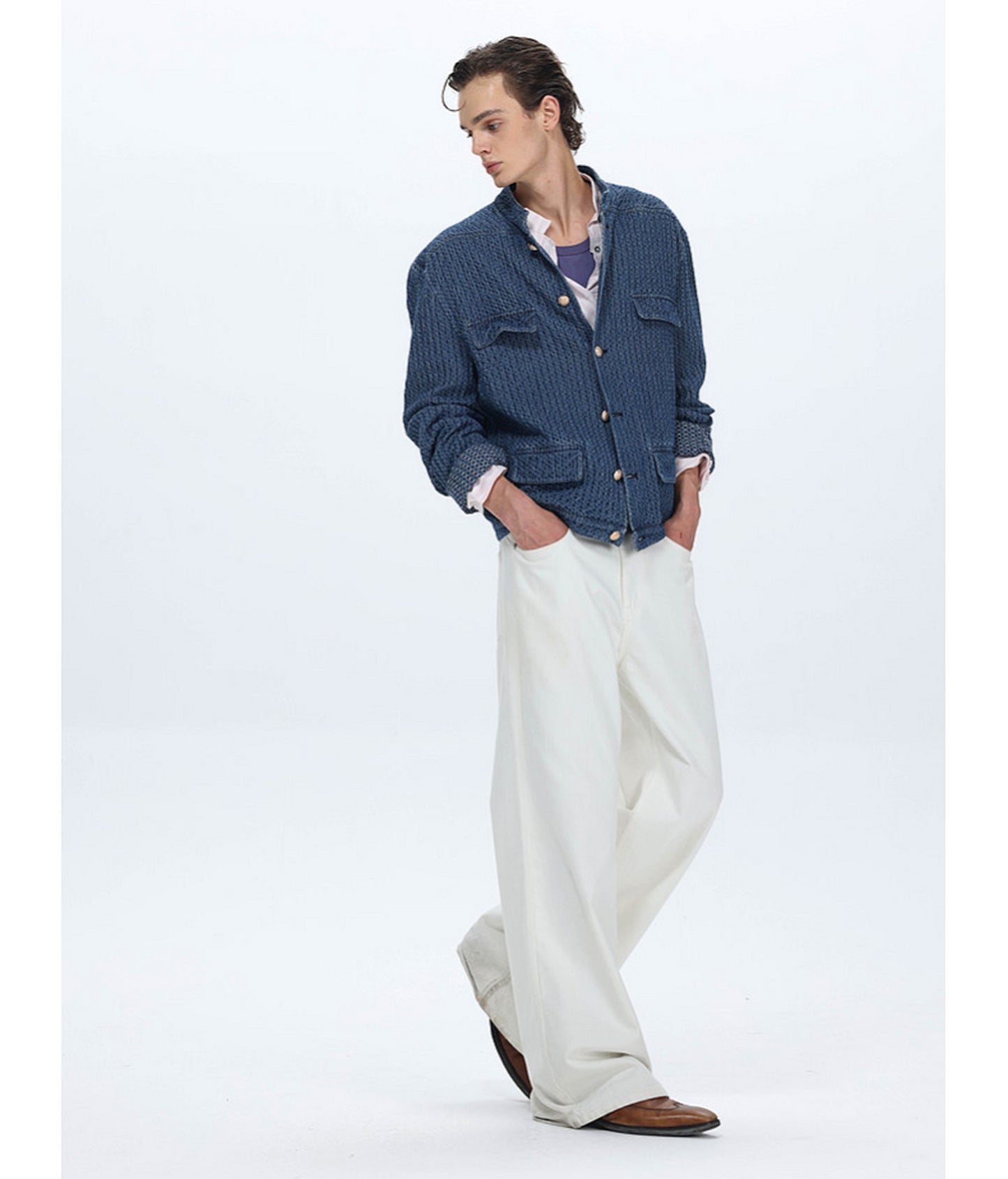 Vintage Stand-Collar Denim Jacket