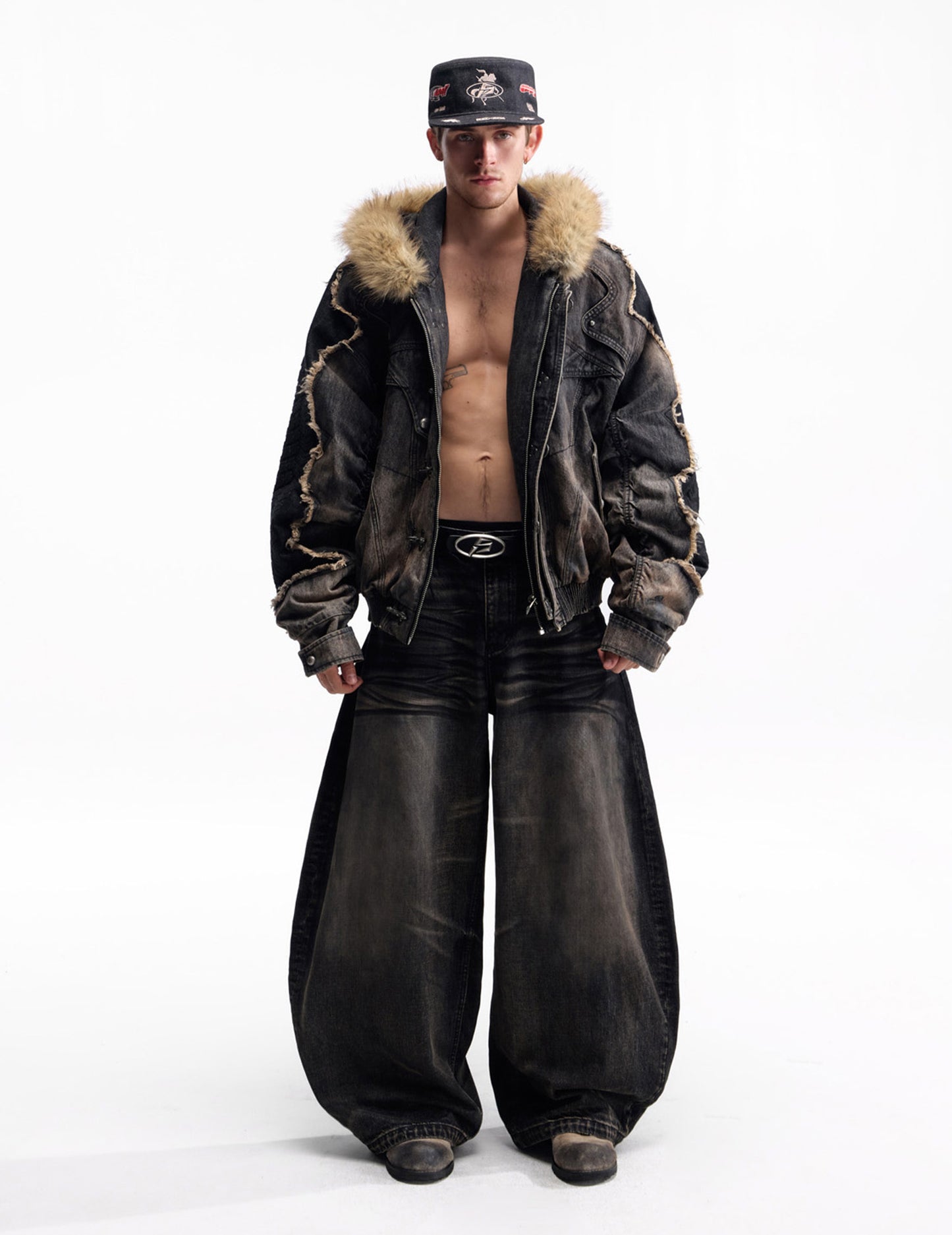 Raccoon Fur Heavyweight Denim Jacket