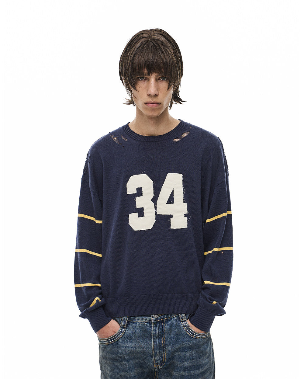 Patch-Embroidered Knit Pullover Sweater