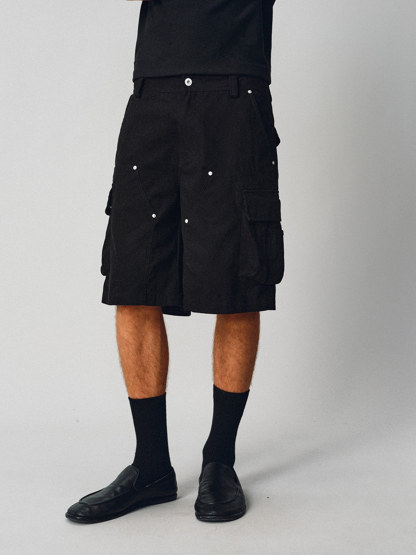 Herringbone-Patterned Work Shorts