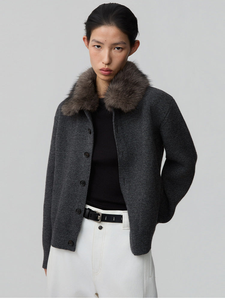 Detachable Fur Collar Cardigan