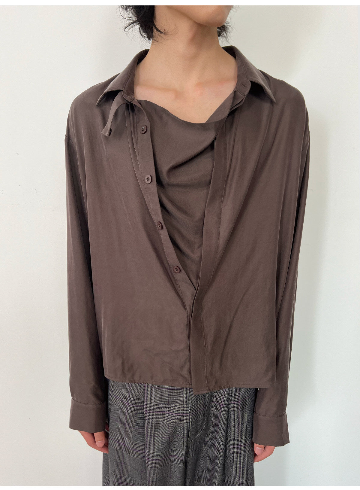 Draped Swing-Collar Shirt