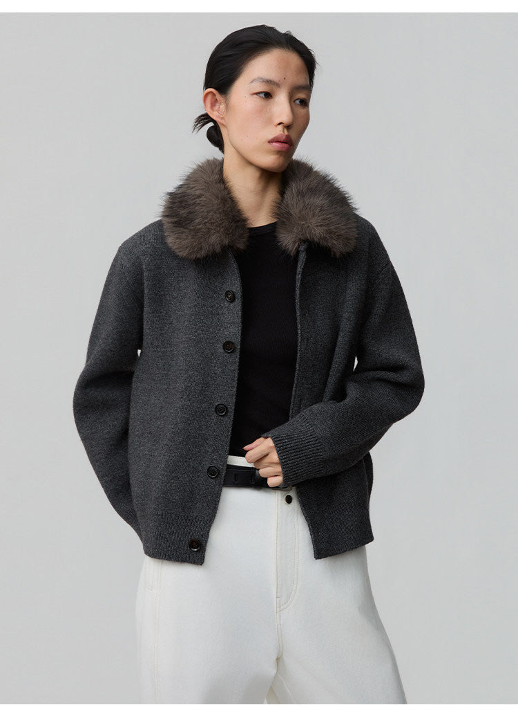 Detachable Fur Collar Cardigan