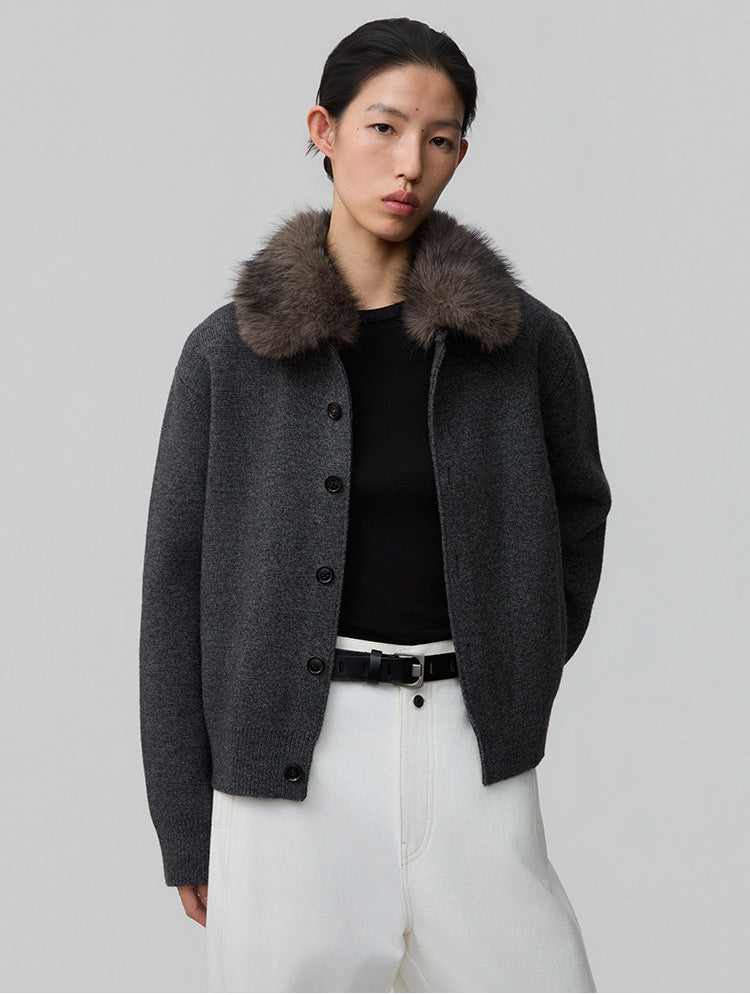 Detachable Fur Collar Cardigan