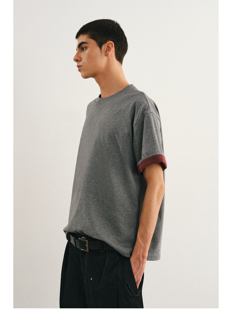 Double layer T-shirt with folded sleeves