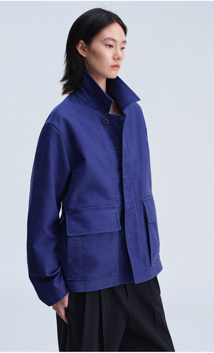 Casual Jacket with Stand-Up Collar and Patch Pockets