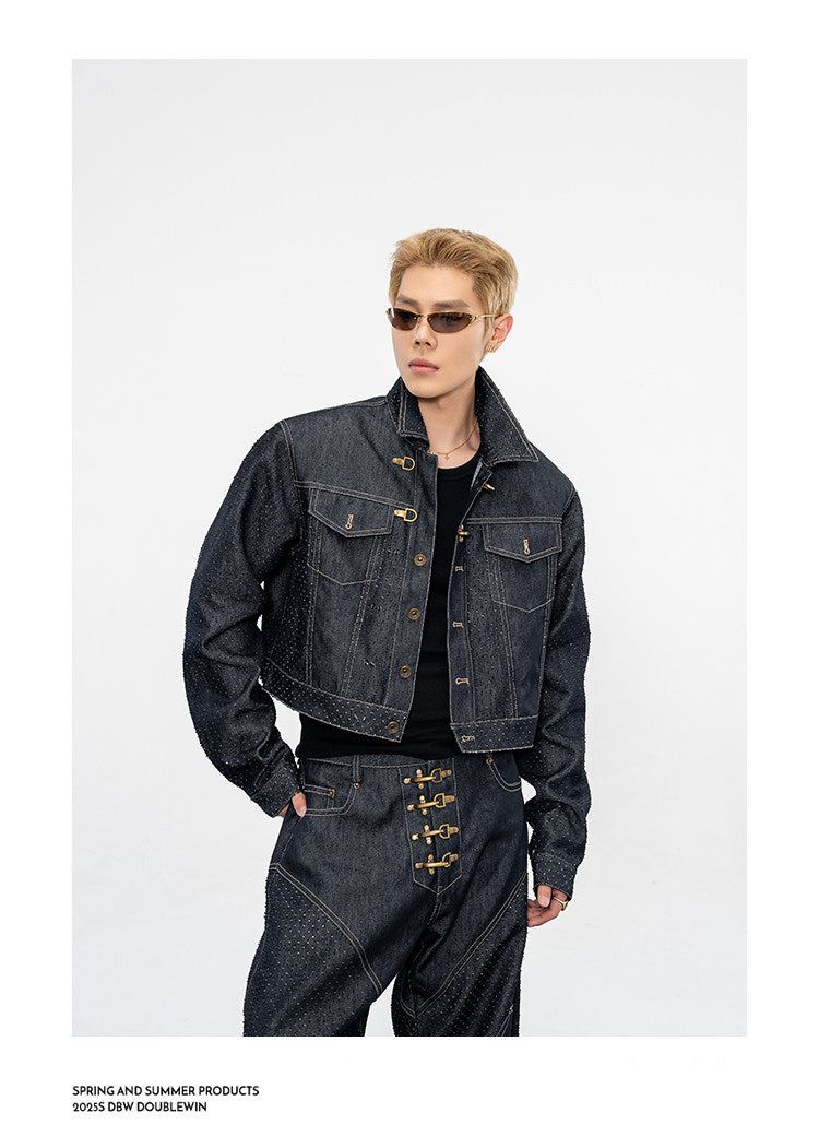 Denim Jacket with Leather Eyelets