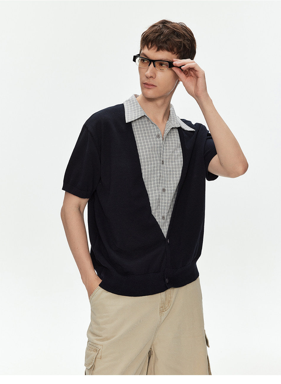 Faux Two-Piece Checkered Shirt