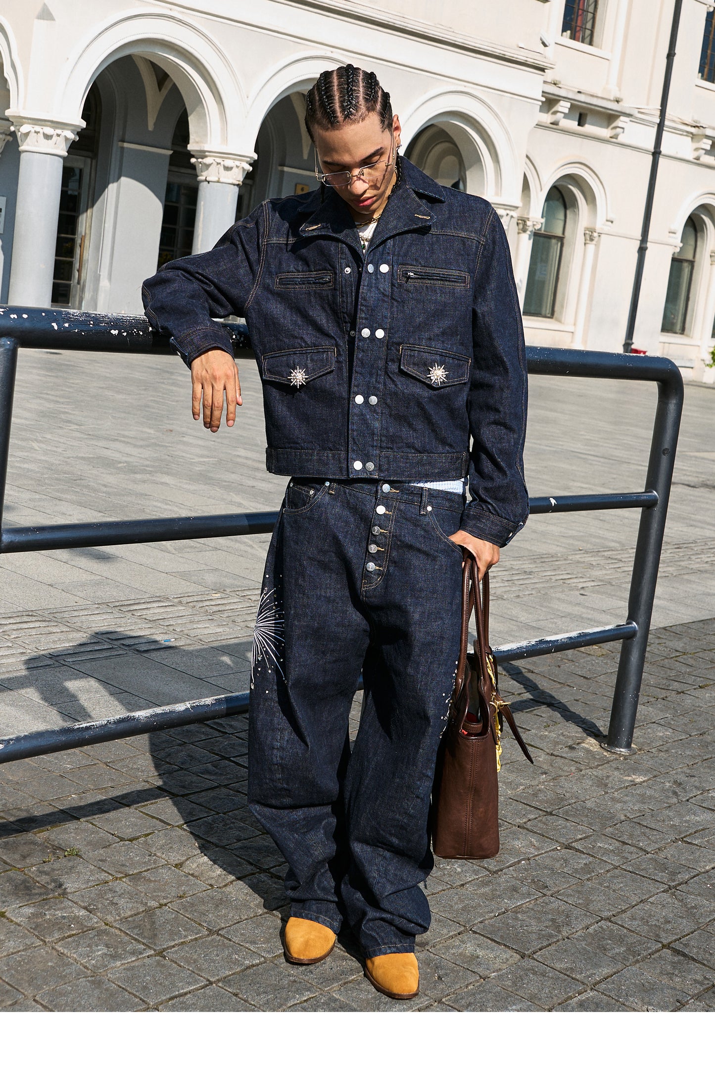 Double-breasted denim jacket