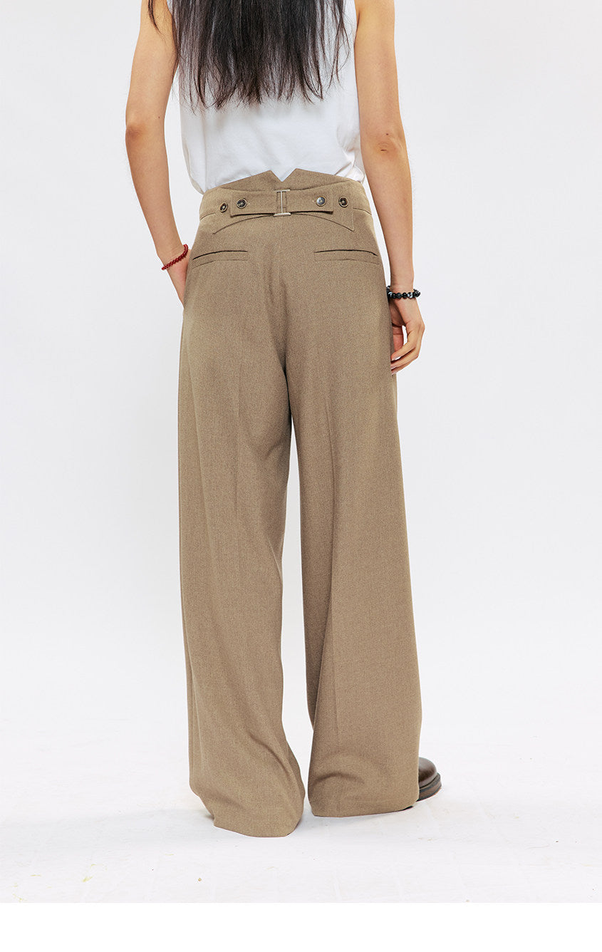 Suspender Buckle Pleated Casual Pants