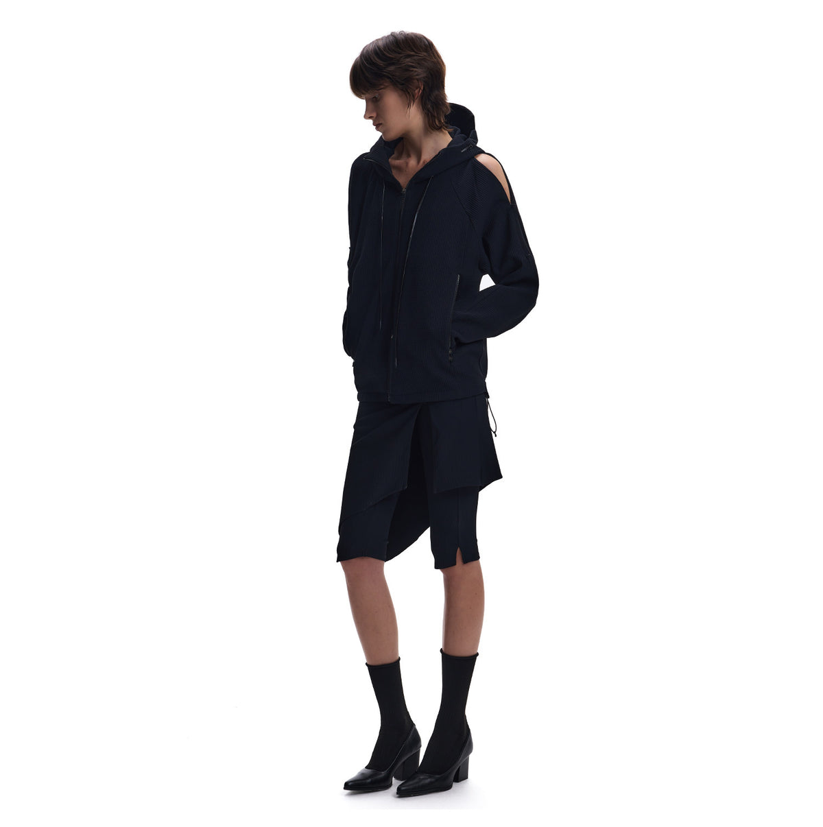 Waffle-Knit Drawstring Sweatshirt