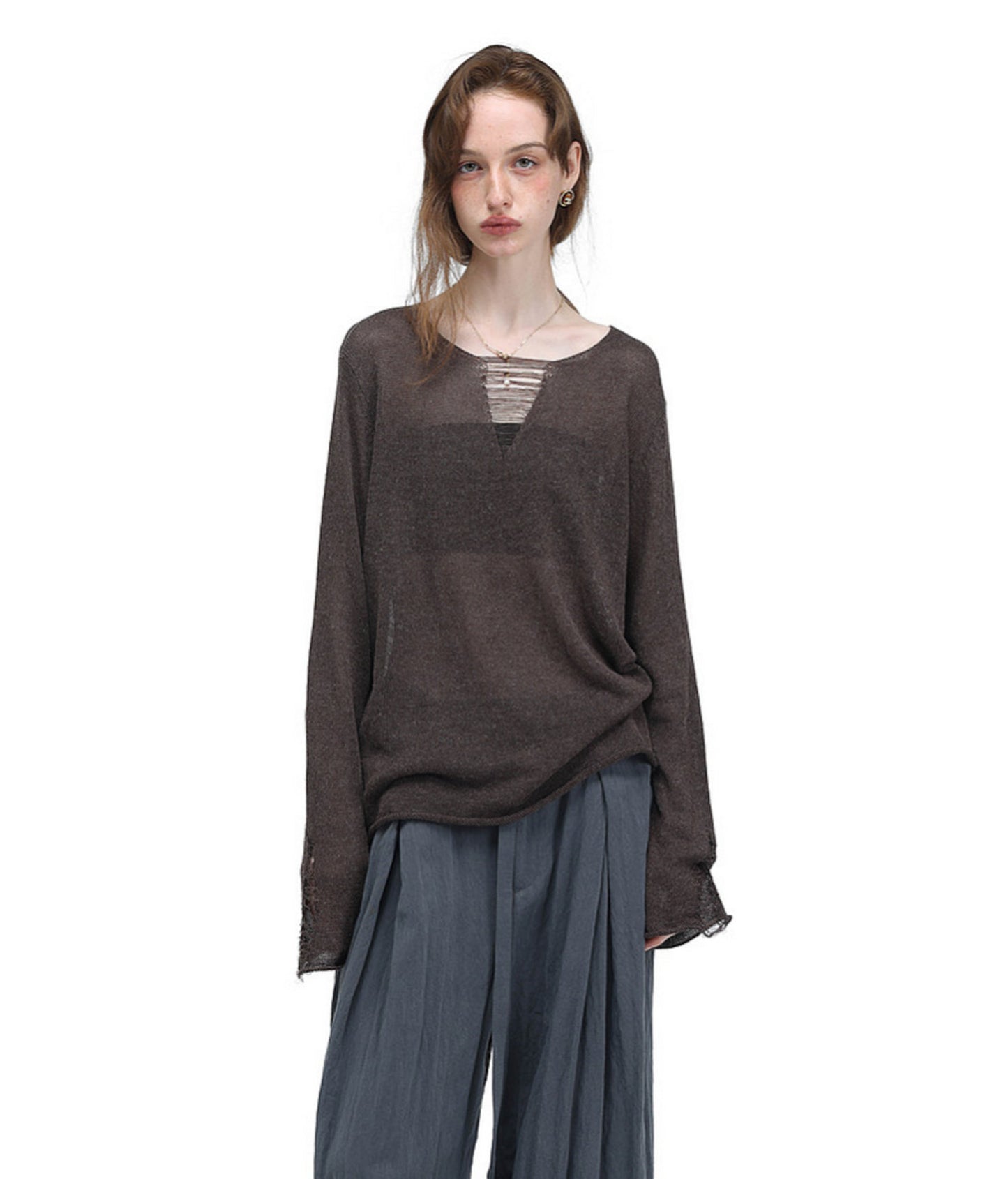 V-Neck Drawstring Lightweight Knit Shirt