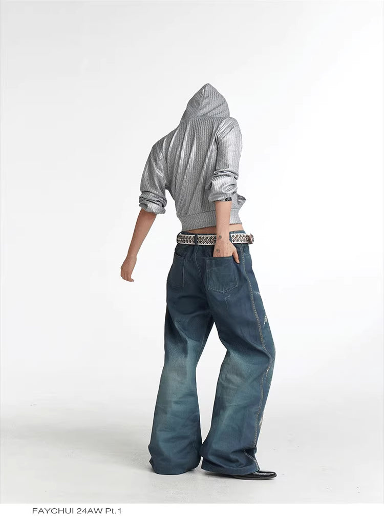 Digital 3D Printed Wide Leg Jeans